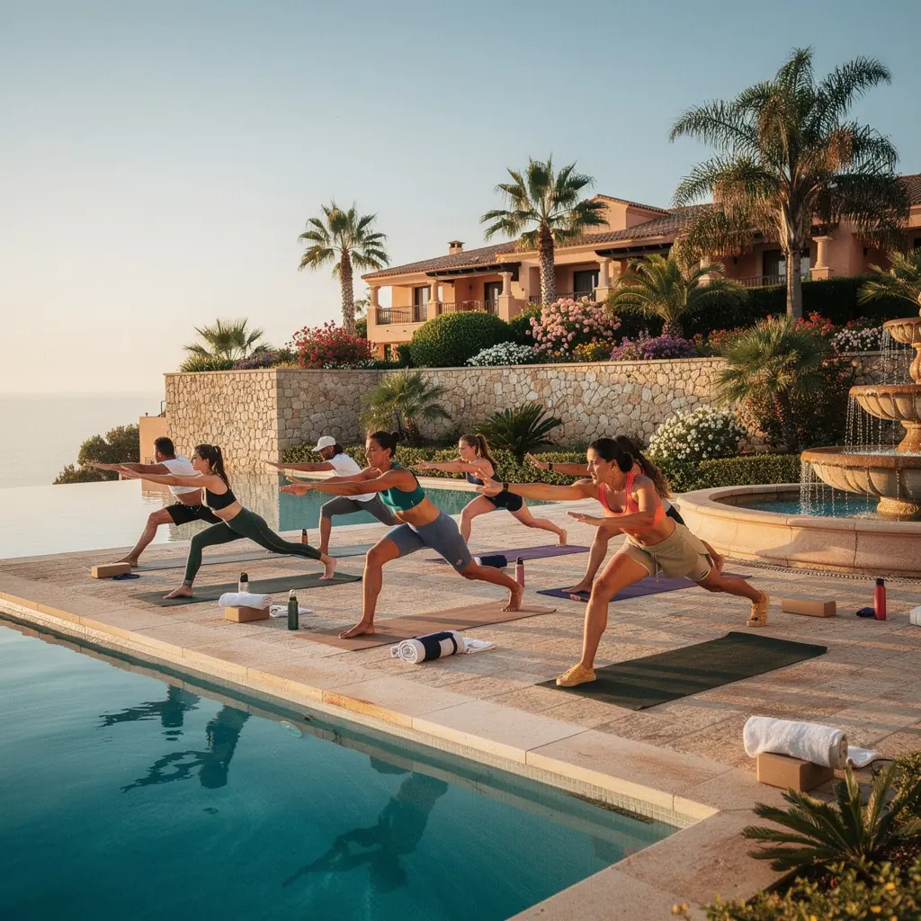 Un entrenador guiando a un deportista en una sesión de yoga, enfatizando la mejora del rendimiento deportivo.