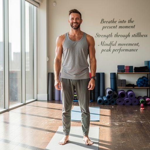 Atleta ejecutando una postura de yoga avanzada, enfocándose en el fortalecimiento del core.